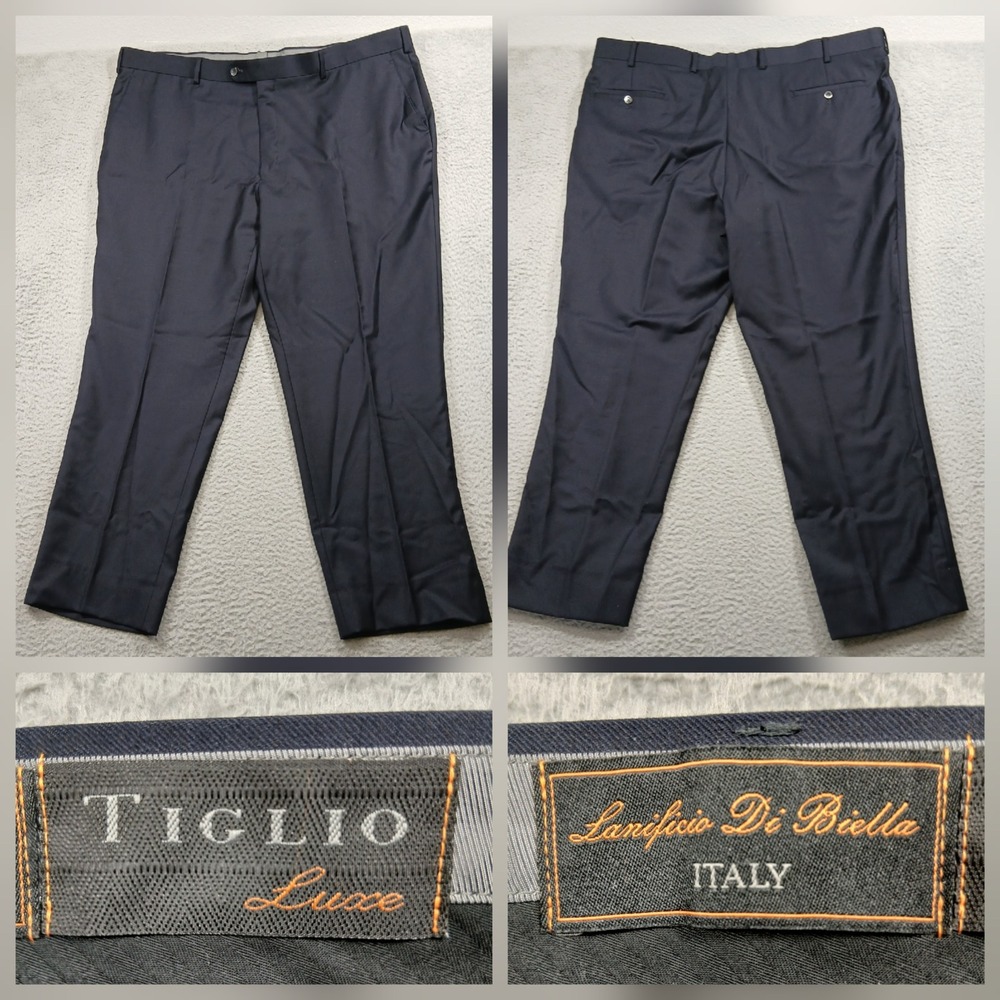 Tiglio Luxe Dress Pants Mens 40x29 Lanificio Di Biella Italy Navy Blue Wool